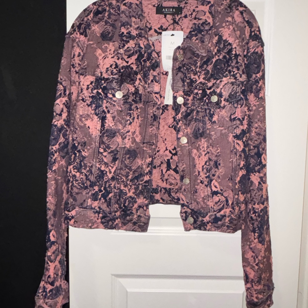 Akira Pink & Navy Printed Denim Jacket /.      🚨🚨PANTS TO COAT POSTED ON PAGD🚨